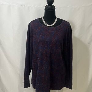 Croft & Barrow Paisley Long Sleeve Top - Dark Purple